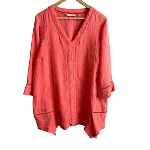 Soft Surroundings Leonie Linen Tunic Blouse Sun Kissed Coral L